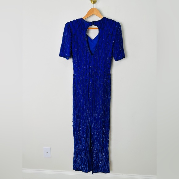 Vintage Beautiful Blue Full Sequin & Beaded Dress By Mark & John Size S - Picture 5 of 11